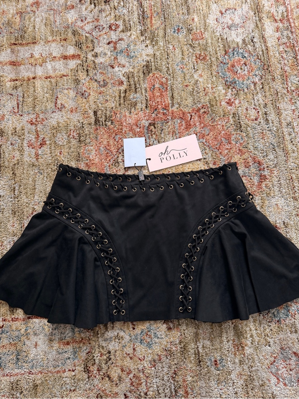 Oh Polly Black Lace-Up Mini Skirt